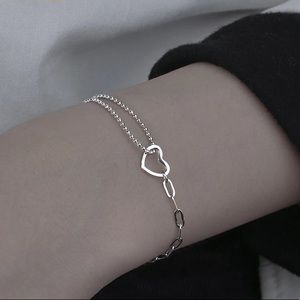 New Sterling Silver 925 Heart Chain Adjustable Bracelet